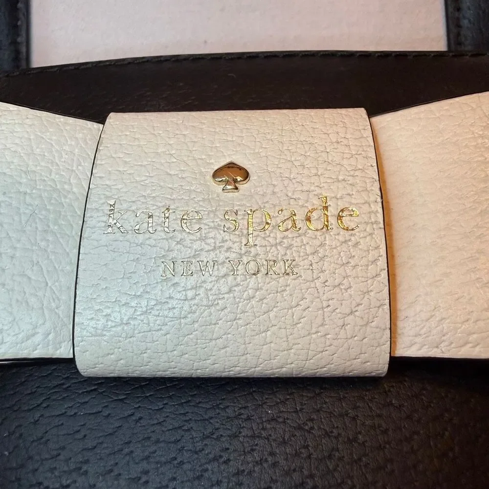 Kate Spade New York | Black Leather Purse | Ivory Bow | Crossbody Bag